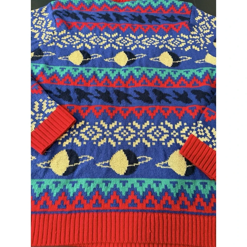 Mens Ugly Christmas Sweater Astronaut Moon Walk Space Santa Funny 3D Bells Sz XL